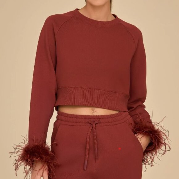 Rada Feather Trim Crewneck Burgundy from Noli - Picture 1 of 7